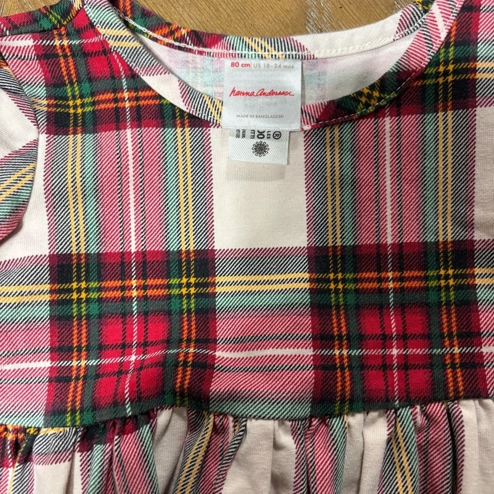 Girls Long Sleeve Red Plaid Hanna Andersson Skater Dress Size 18-24 Months